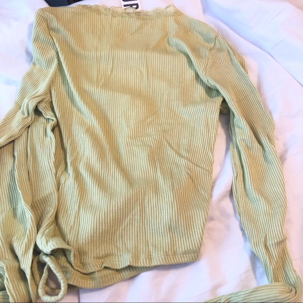 NWT Urban Outfitters Lace Y2K Wrap Top Green Crop ribbed soft cross brandy melvi - Picture 15 of 15